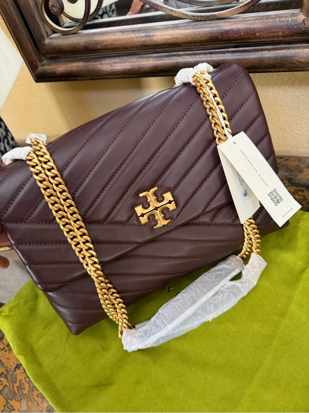 Tory Burch Quilted Chevron Leather Shoulder Bag in Dark Brown/Burgundy